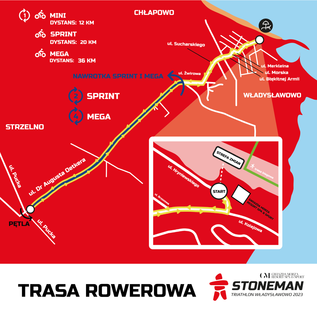 Mapka trasy rowerowej zawodów StoneMan Władysławowo 2023