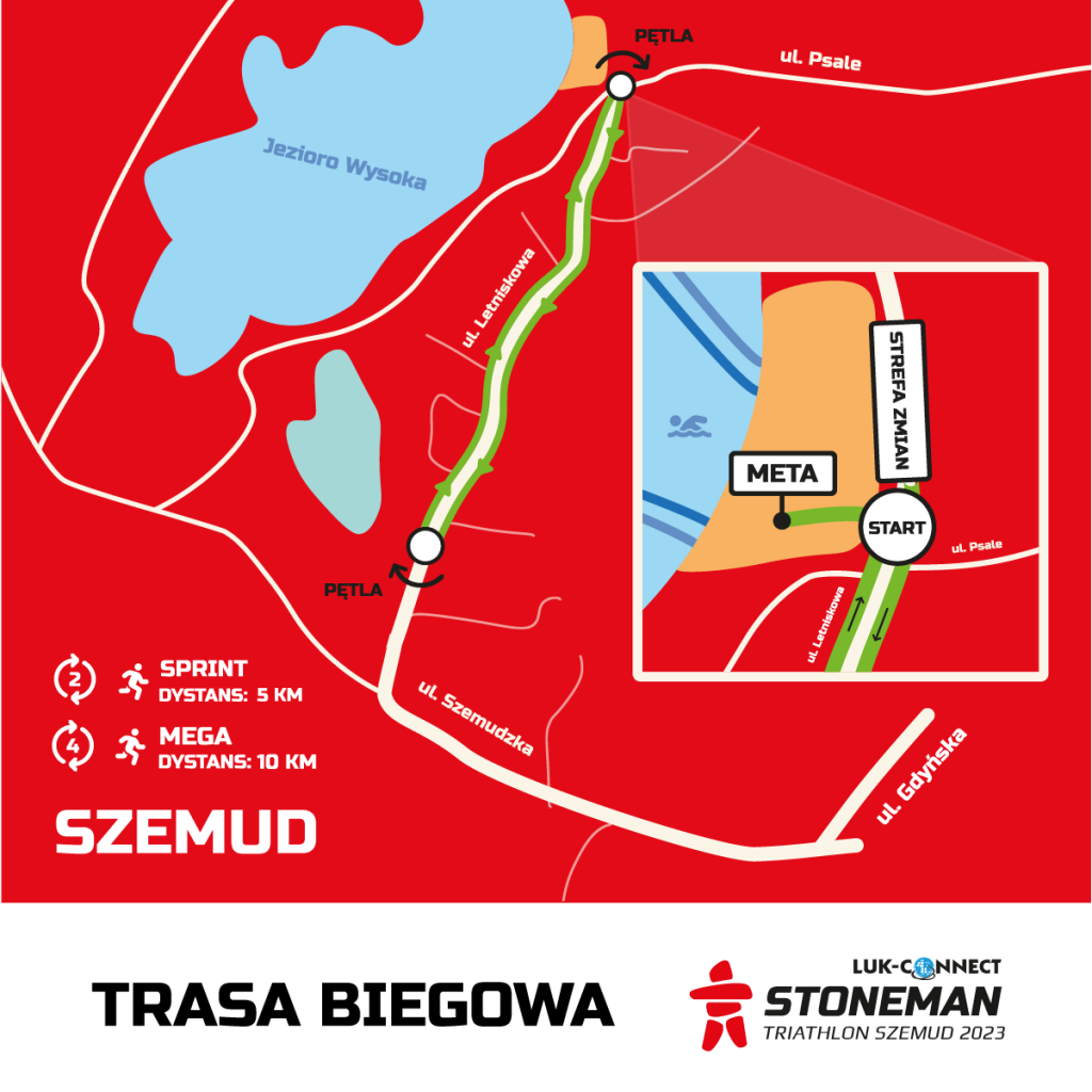 Mapka trasy biegowej zawodów LUK-Connect StoneMan Szemud 2023