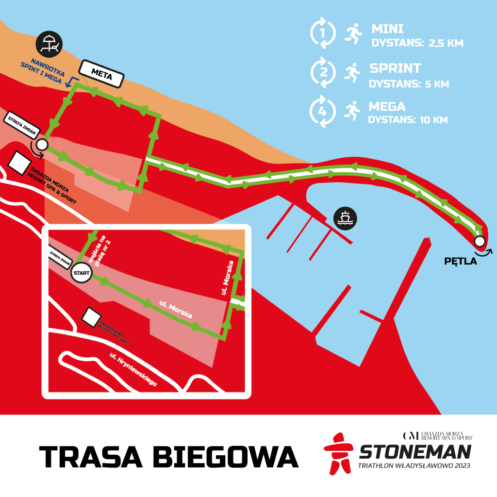 Mapka trasy biegowej zawodów StoneMan Władysławowo 2023