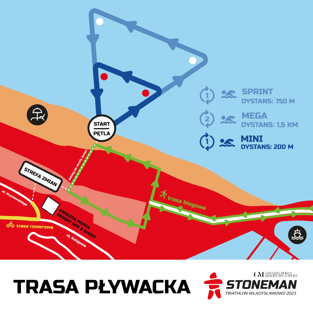 Mapka trasy pływackiej zawodów StoneMan Władysławowo 2023